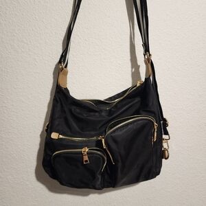 Urban Expressions Black Crossbody Bag with Gold Accents